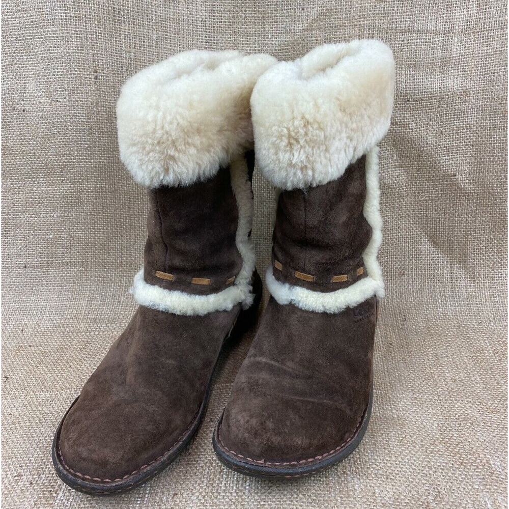 UGG Australia Elijo 5674 Shearling Cuff Suede Slip On Boots Espresso Women Sz 9